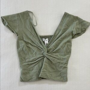 Olive Green Twist-Front Women's Top